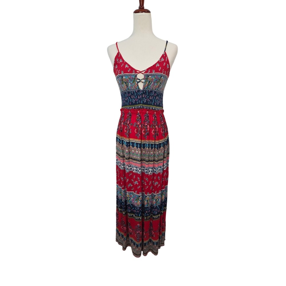 Patrons of Peace Womens Maxi Dress M Smocked‎ Bodice Boho Floral Summer Festival